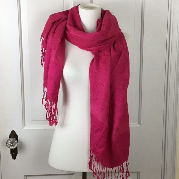 PASHMINA Pink Paisley Fringe Hem Trim Pashima Scarf - Picture 1 of 5